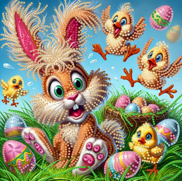Diamond Painting Glückliche Küken mit Hase